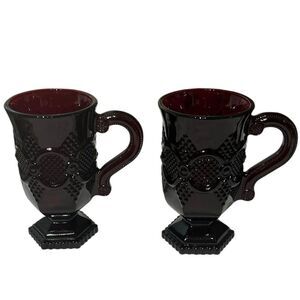 Avon Vintage 1876 Cape Cod Collection Ruby Red Footed Mugs, Set of 2